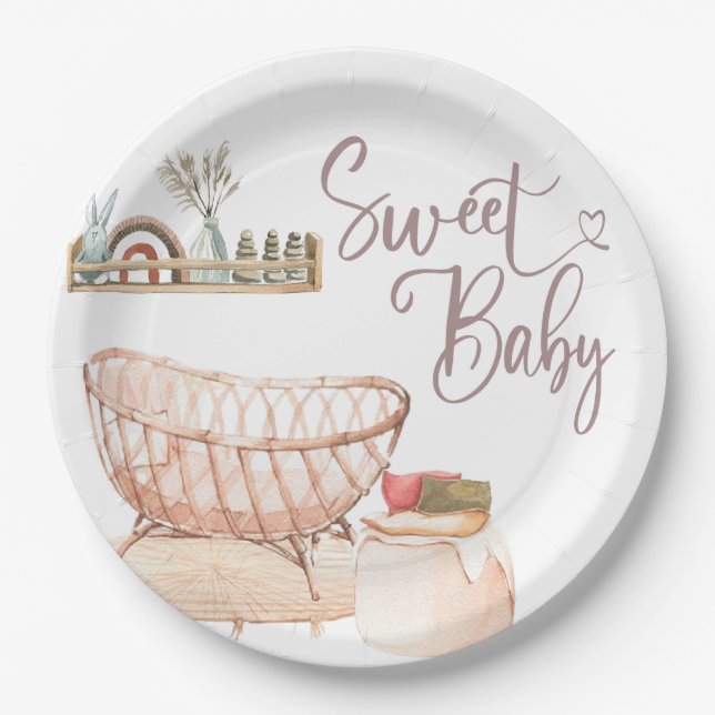 BOHO BABY DUSCHE, BABY DUSCHE, OH BABY EINLADUNG PAPPTELLER (Vorderseite)