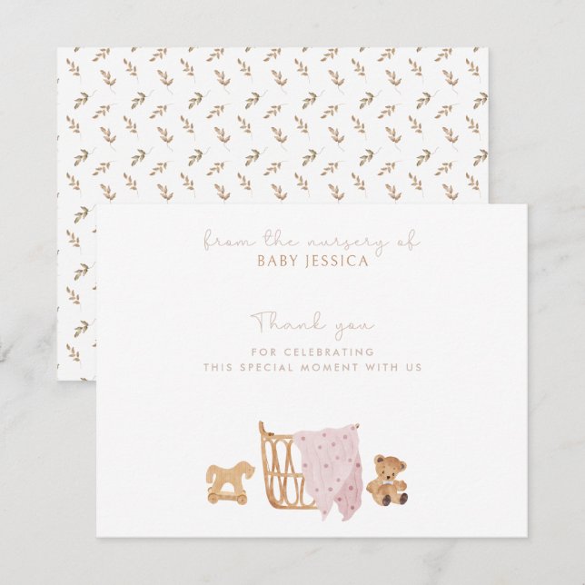 Boho Baby Dusche Dankeschön Karte - Babykrippe (Vorne/Hinten)