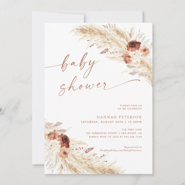Boho Baby Dusche Einladen Pampas Grass Baby Einlad Einladung (Vorderseite)