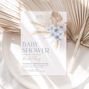 Boho Baby Duwer Einladung Blume Blue Neutral