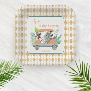 Boho-Baby-Elefant und Affe Golf-Baby-Party Pappteller