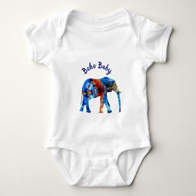 Boho Baby Elephant gefärbte Krawatte Baby Strampler (Vorderseite)