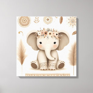 Boho Baby Elephant Mandala Wall Art   Süße Tier Leinwanddruck