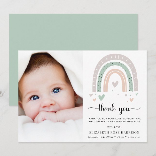 Boho Baby Foto Vielen Dank für Ihre Geburtserkläru (Vorne/Hinten)