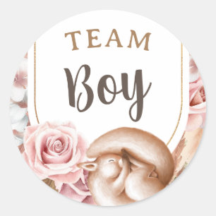 Boho Baby Gender Reveal Team Boy Runder Aufkleber
