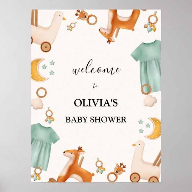 Boho Baby Girl Clothes Babydusche Begrüßungszeiche Poster (Vorne)