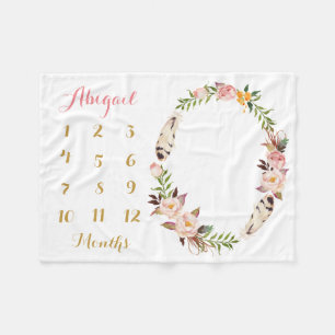 Boho Baby Girl Milestone Monthly Baby Blanket Fleecedecke