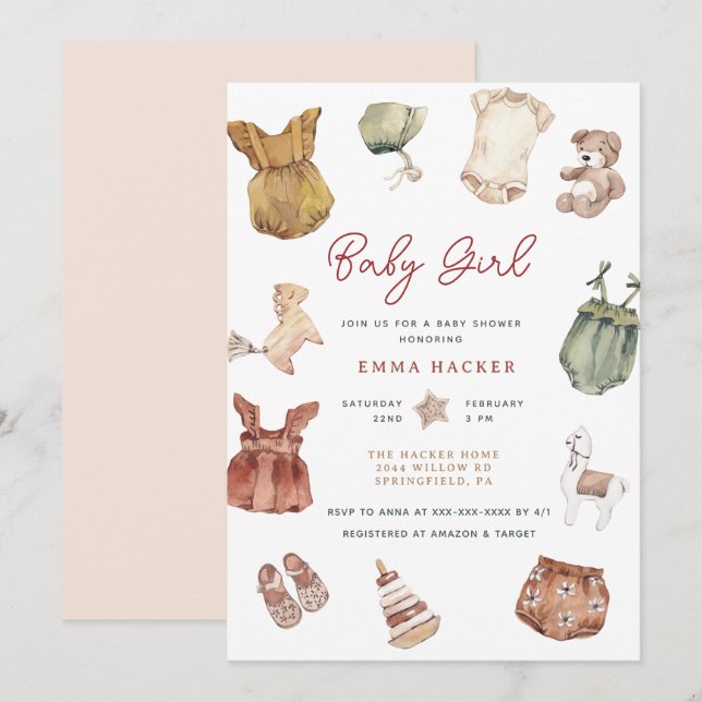 Boho Baby Girl Shower Einladung (Vorne/Hinten)