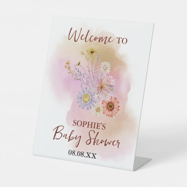 Boho Baby in Bloom Baby Dusche Willkommen Sockelschild (Vorderseite)