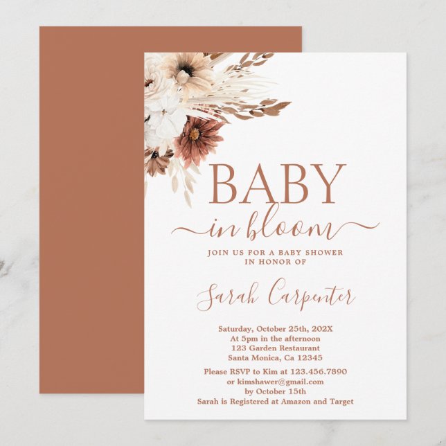 Boho Baby in Bloom Baby shower Girl Invitation (Devant / Derrière)
