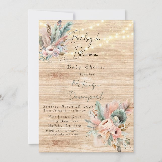 Boho Baby In Bloom Baby shower Invitation (Devant)