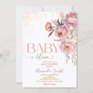 Boho Baby in Bloom Pink Roses Blume Babydusche Einladung