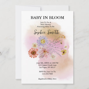 Boho Baby In Blüte Wildblume Aquarell Einladung