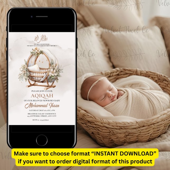 Boho Baby Kinderzimmer Aqiqah Unisex Einladung (Von Creator hochgeladen)