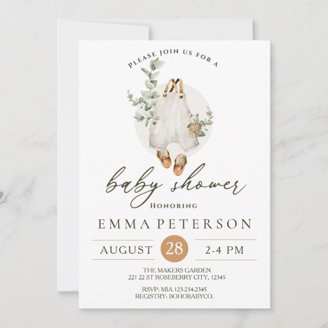 Boho Baby Little Romper Baby shower Invitation (Devant)