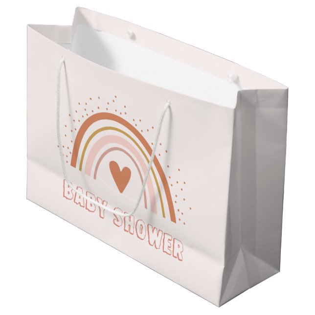 Boho Baby Pink Rainbow Baby Dusche Große Geschenktüte (Vorderseite Schrägansicht)