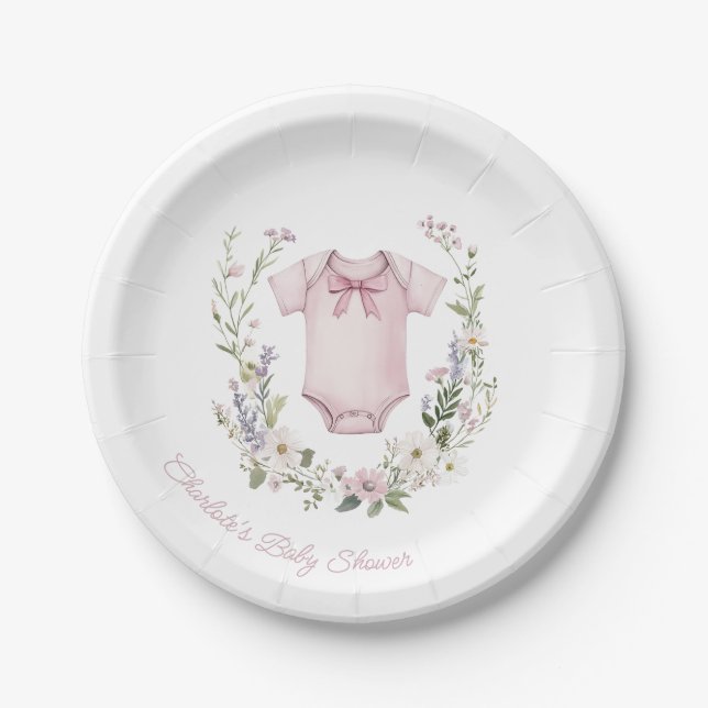 Boho Baby Shower Baby Girl Pappteller (Vorderseite)