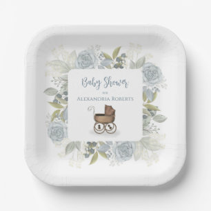 Boho Baby Shower Botanische Vintage Flora Carriage Pappteller