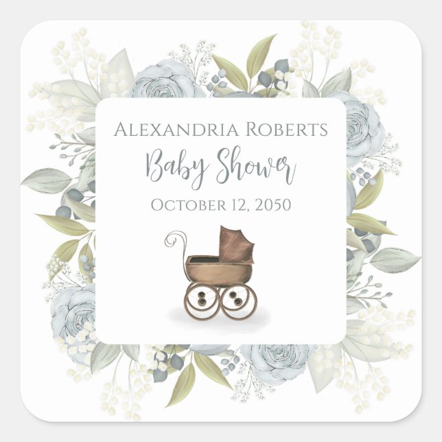 Boho Baby Shower Botanische Vintage Rose Quadratischer Aufkleber (Vorderseite)