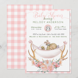 BOHO Baby Shower Coral Hammock Antlers Floral Einladung