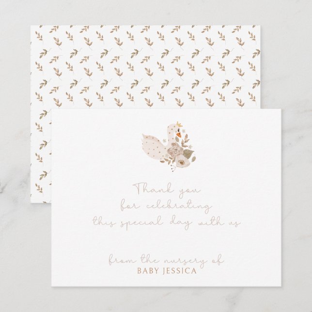 Boho Baby Shower Dankeschön Karte - Swan & Floral (Vorne/Hinten)
