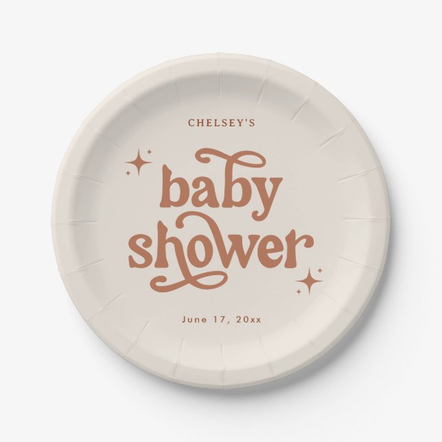 Boho Baby Shower Earth Tone Baby Shower Pappteller (Vorderseite)