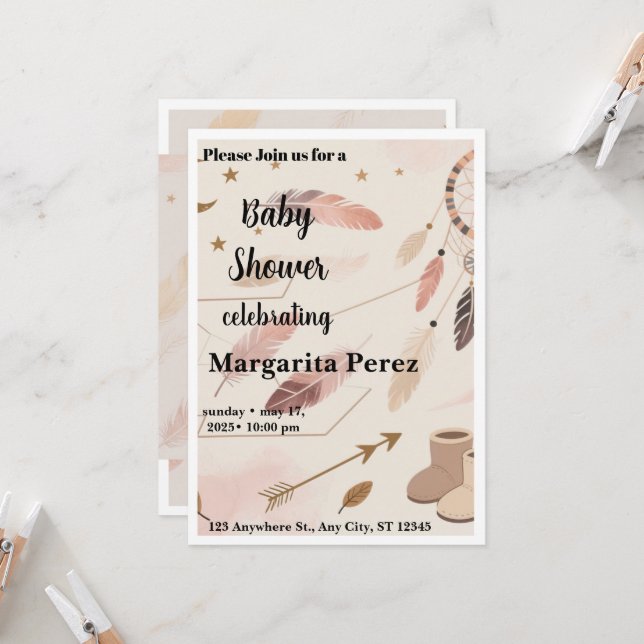 Boho-Baby-Shower-Einladung Einladung (Vorderseite/Rückseite Beispiel)