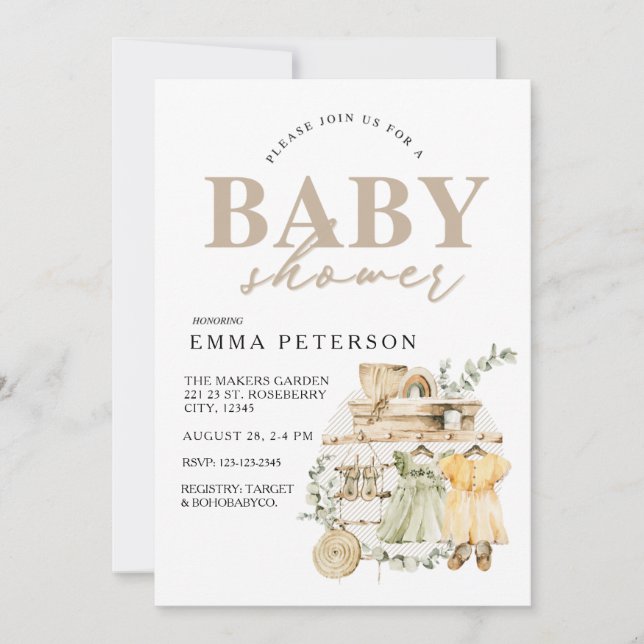 Boho Baby Shower Einladung, es ist ein Mädchen! Ei Einladung (Vorderseite)