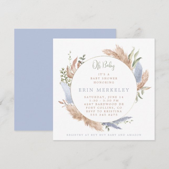 Boho Baby Shower Einladung für Baby Boy (Vorne/Hinten)