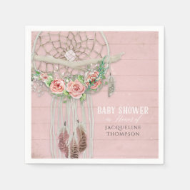 BOHO Baby Shower Feathers Dream Catcher Wood Rose Serviette
