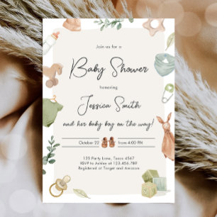 Boho Baby Shower Junge neutrale Kleidung rustikal Einladung