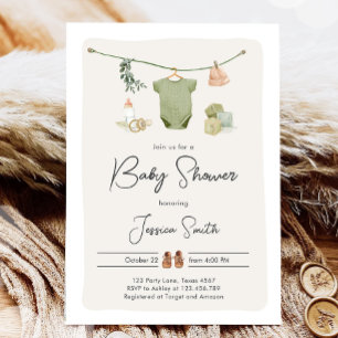 Boho Baby Shower Junge neutrale Kleidung rustikal Einladung