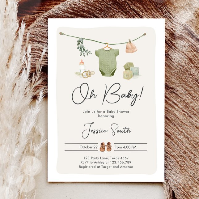 Boho Baby Shower Oh Baby Boy Kleidung Rustikal Einladung (Von Creator hochgeladen)