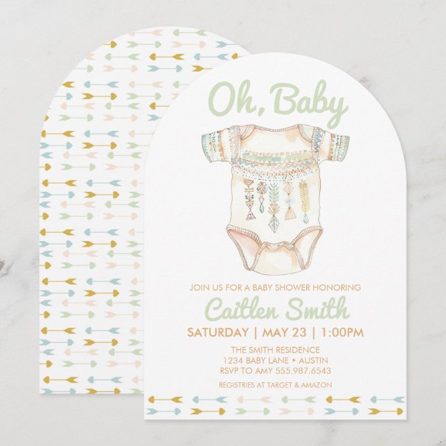 Boho Baby Shower Oh Baby Einladung (Vorne/Hinten)