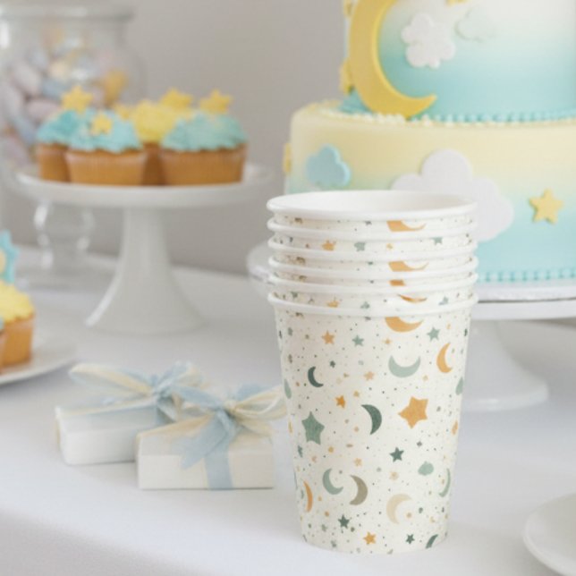 Boho Baby Shower Papier Cups Moon und Stars Pappbecher (Boho moon and stars baby shower drink cups)