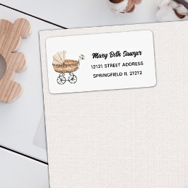 Boho Baby Shower Vintage Buggy Adressaufkleber