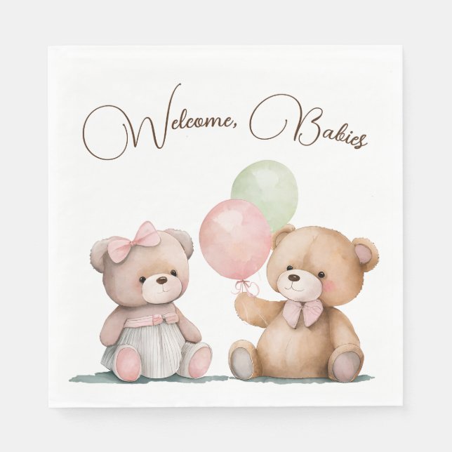 Boho Baby Twin Teddy Bears Serviette (Vorderseite)