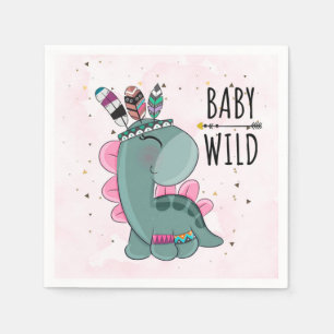 Boho Baby Wild Dinosaur Girl Baby Shower Serviette