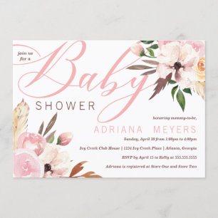 Boho Babydusche, Aquarellblume Einladung