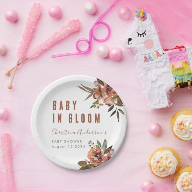 Boho Babydusche Grüne Rustikal Adorable Pappteller (Party)