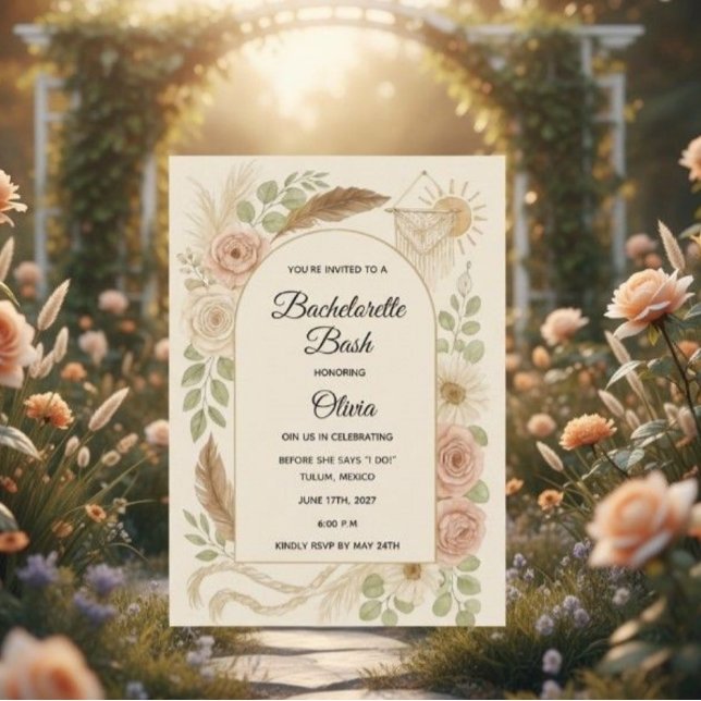 Boho Bachelorette Bash Invitation | Neutral Floral (Créateur téléchargé)
