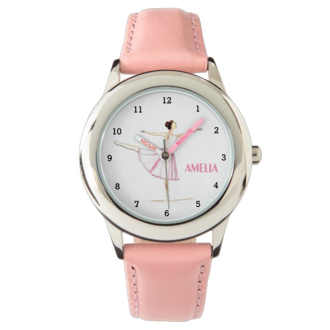 Boho Ballerina Ballett Tutu Girl Übung Rosa Name Armbanduhr (Vorderseite)