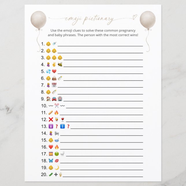 Boho Ballon Emoji Pictionary Game (Vorderseite)