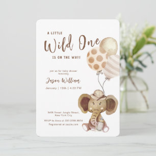 Boho-Ballon-Safari-Elefant-Junge-Baby-Party Einladung