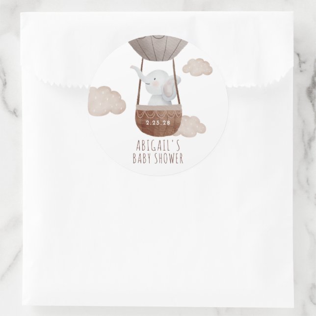 Boho Balloon Elephant Baby Shower Runder Aufkleber (Tasche)