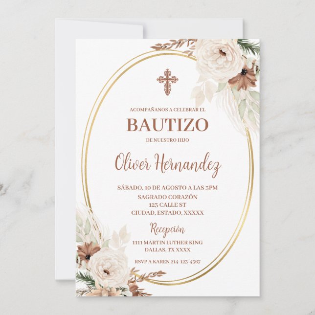 Boho Baptême espagnol Invitation (Devant)
