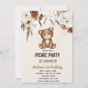 Boho-Bär-Baby-Shower-Picknick-Einladung Einladung