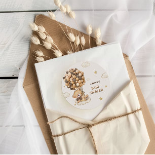 Boho-Bär-Babyshower Beige Beige-Braun Runder Aufkleber