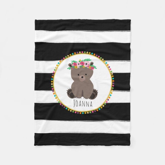 Boho Bär Stripes Mädchen-Fleece-Decke Fleecedecke (Vorderseite)