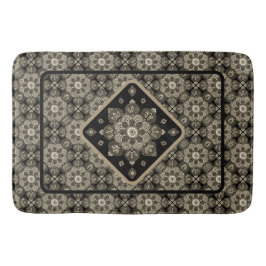 Boho Bathmat Sepia und schwarze Medallions auf sch Badematte